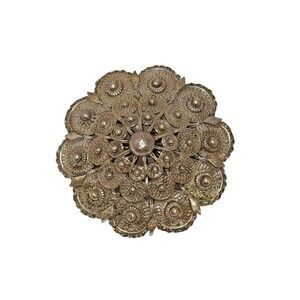 Antique .935 Silver Dome Cannetille Brooch Pin